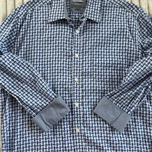 Johnston & Murphy Tailored Fit Shirt Mens XL Geometric Flip Cuff Preppy Casual